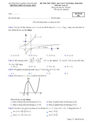 Đề thi thử THPT Quốc gia lần 5 môn Toán Lớp 12 - Mã đề 001 - Năm học 2018-2019 - Trường THPT Lê Ngọc Hân